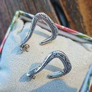 Brighton silver scrolled J hook post earrings retired